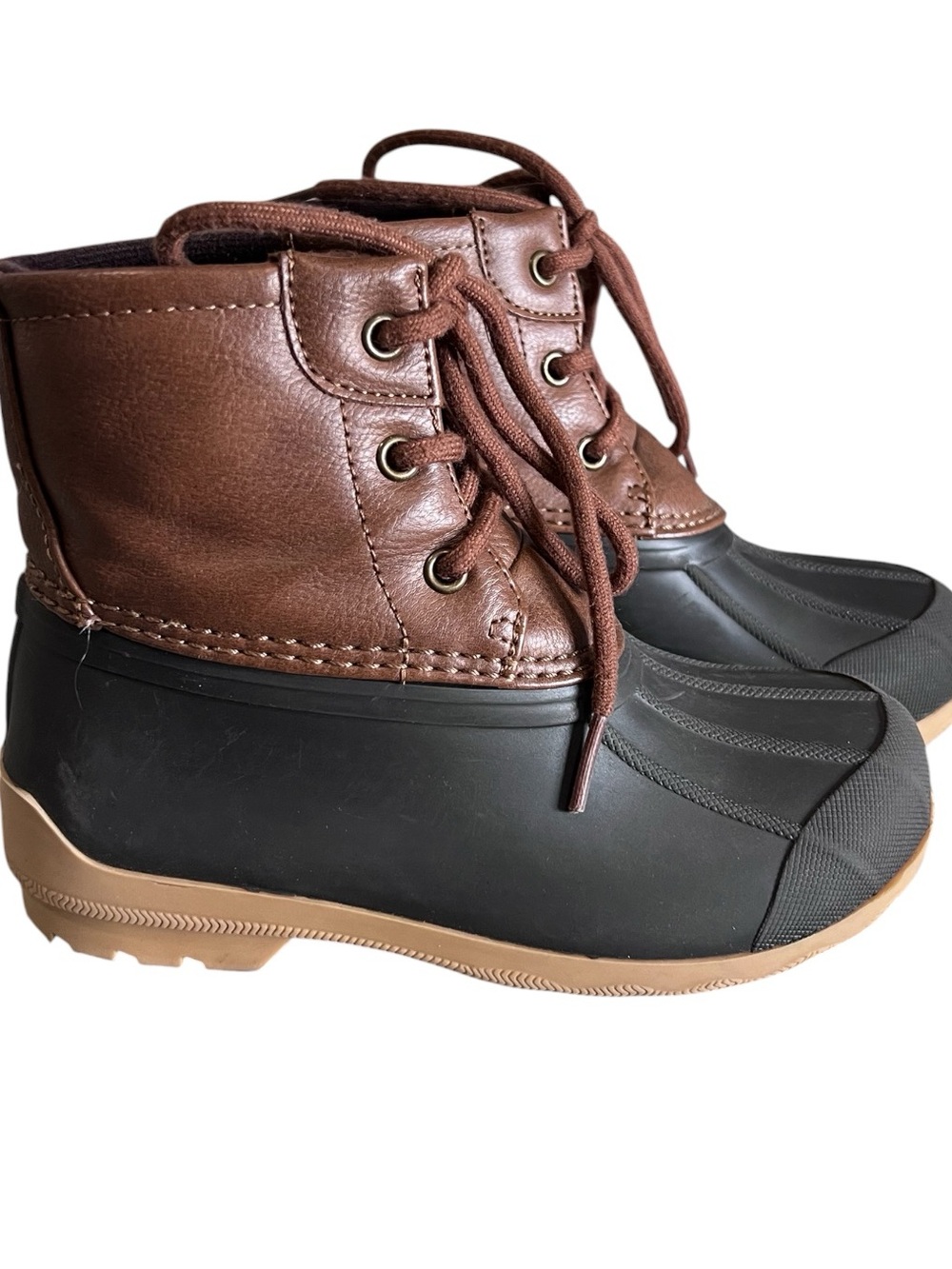 Sperry Duck Boots Size 12 Navy Blue & Brown Boys Girls Lace Up Rubber